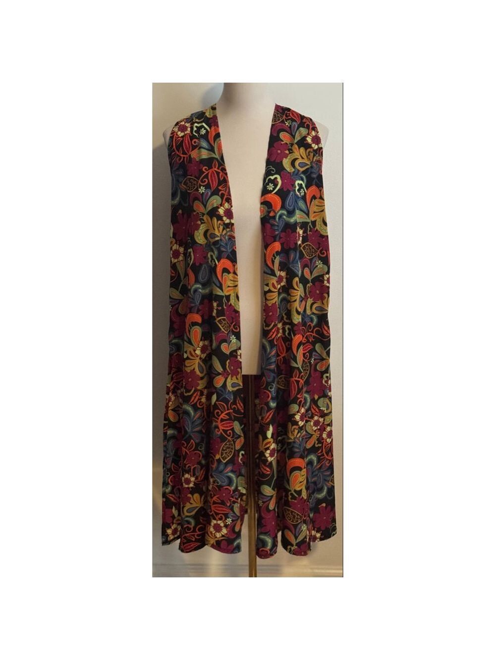 Women's LuLaRoe Black Multicolor Floral Long Vest S